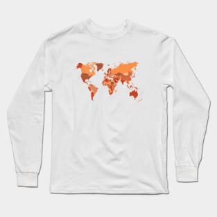 World Map in Burnt Orange Long Sleeve T-Shirt